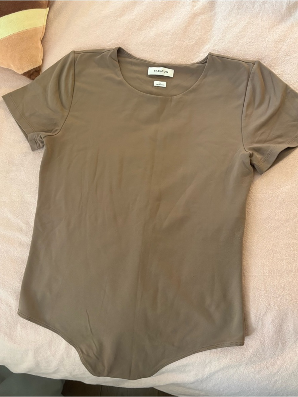 Babaton Short-Sleeve Scoop Bodysuit — Taupe